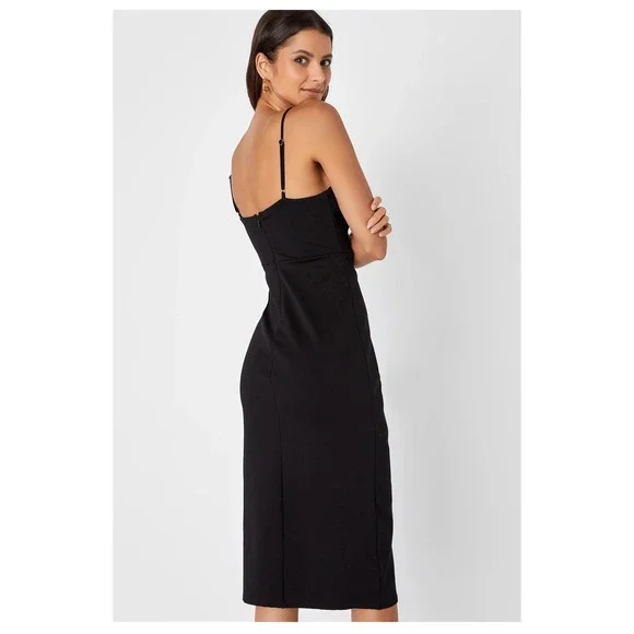NEW Lulus Black Bodycon Midi Dress Sexy LBD L Large Ruched Side Women's Cocktail - Picture 4 of 12